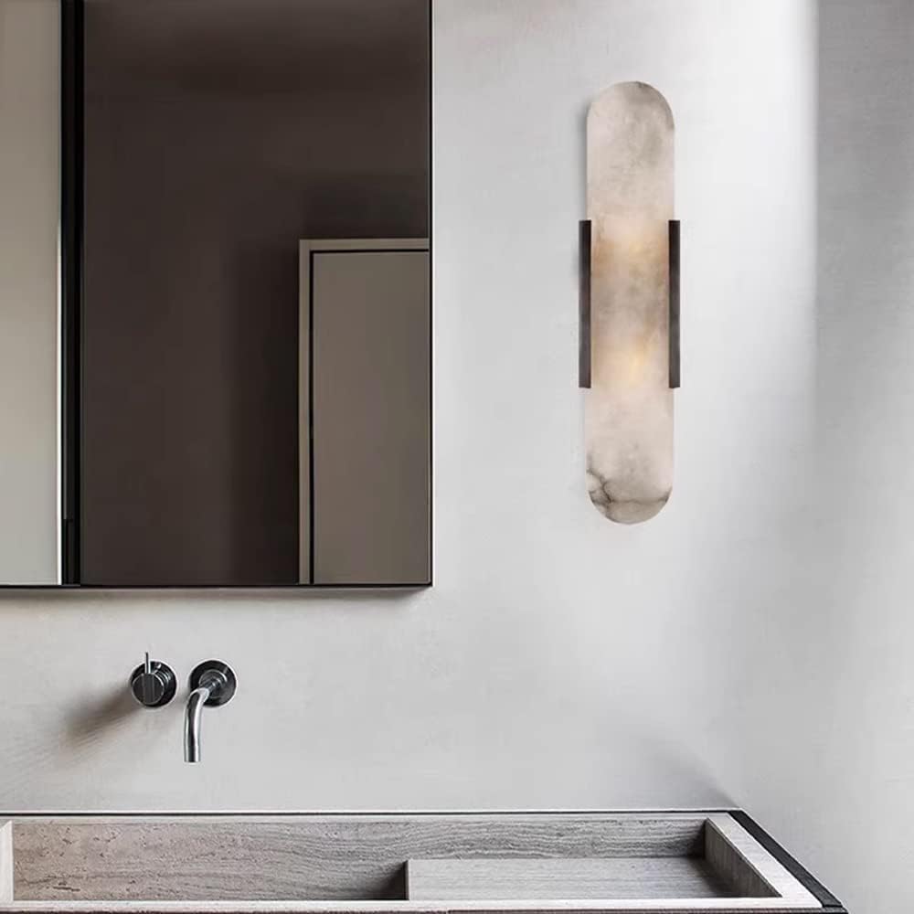 19.7 Mid Century Natural Alabaster Wall Sconces Wall Lighting Bathroom Vanity Light Fixtures Marble Wall Light White Stone Glass Modern Wall Mount Lamp for Bedroom Living Room Hallway